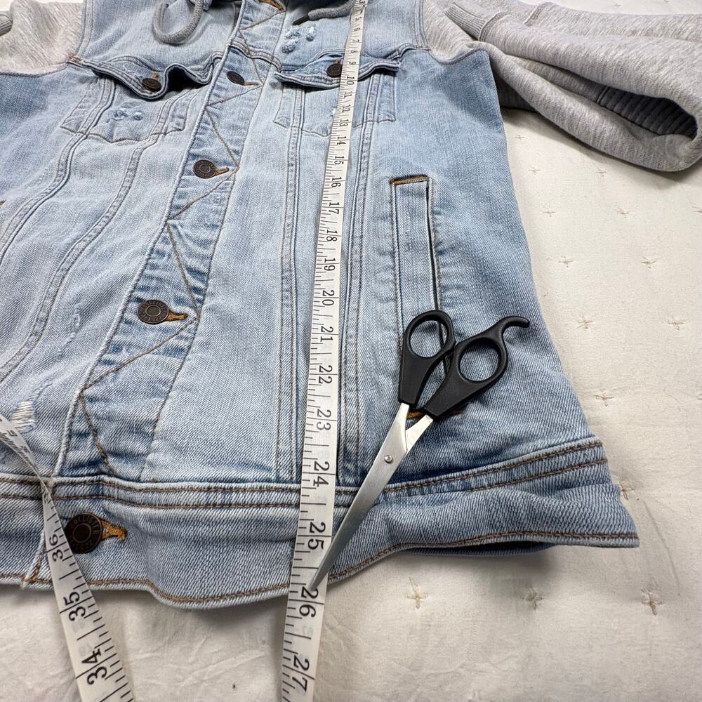 Hollister Mixed Media Jean Jacket Hoodie Women's M Blue Denim Streetwear - Picture 9 of 11